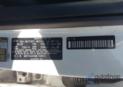 2021 Kia Forte Gt-Line z USA, uszkodzony, nr VIN 3KPF34AD8ME298823